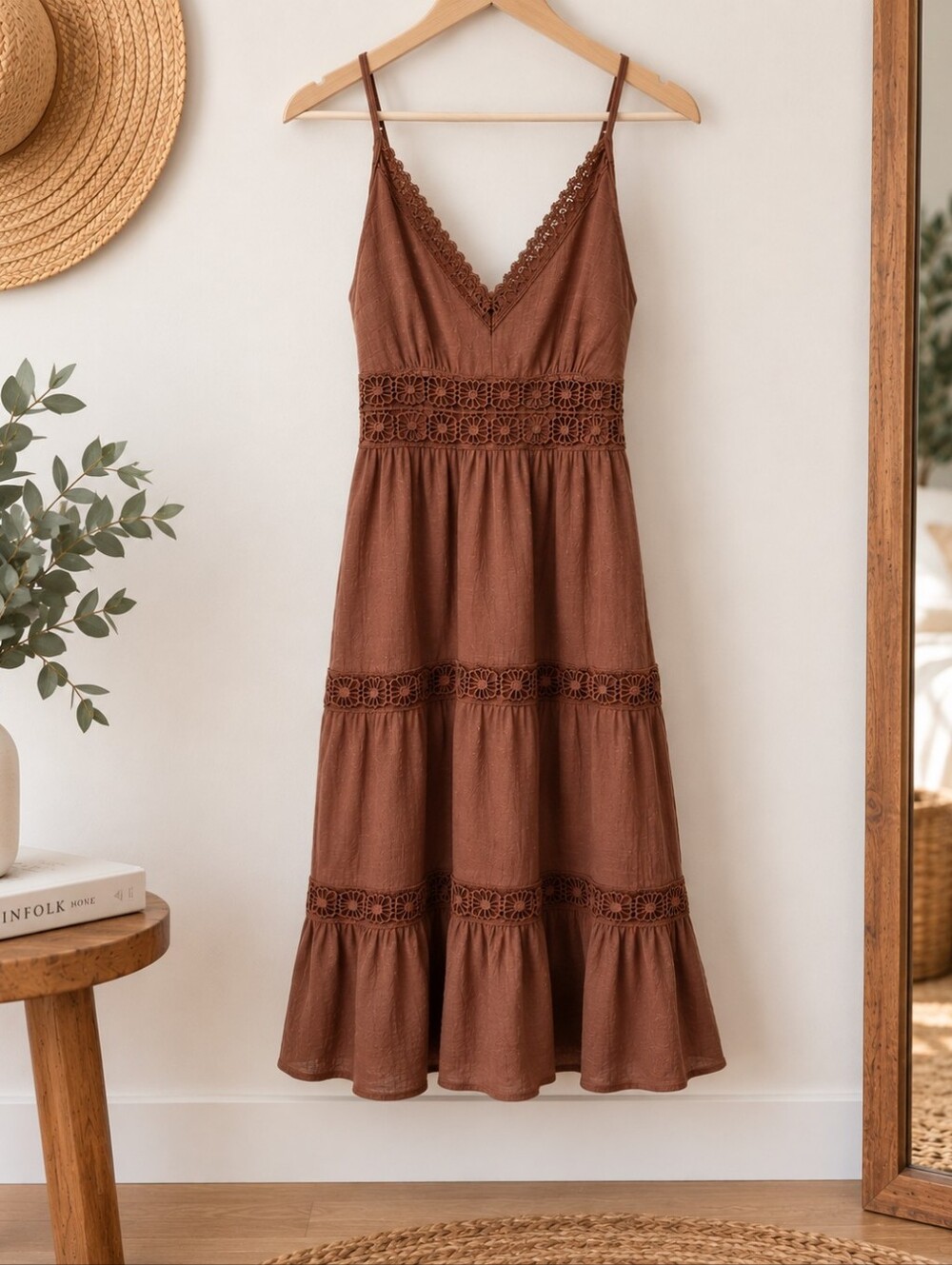 Rebellion Again Brown Crochet Lace Boho Maxi Dress Small